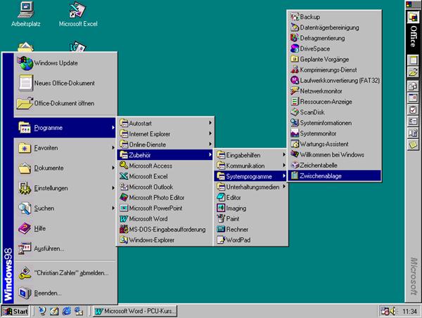 Microsoft Windows 98 Oberfläche