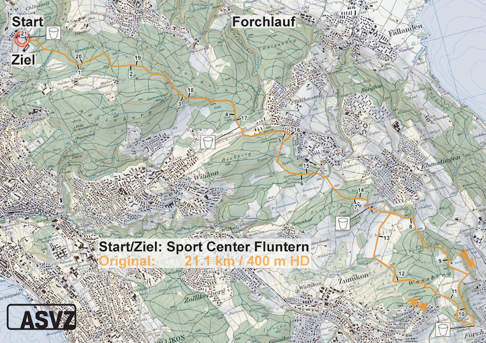 ASVZ Forchlauf Zürich Karte 21km
